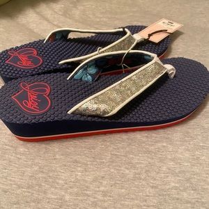 Juicy Couture red, white and blue flip flops